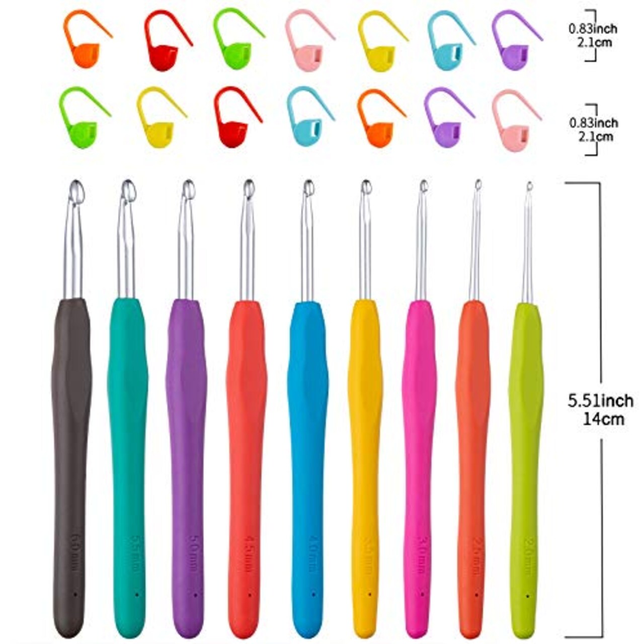 23 PCS Crochet Hooks, Ergonomic Handle Crochet Hooks Set for Arthritic Hands, Comfortable Smooth Crochet Needles Extra Long  Knitting Needles with Stitch Markers.